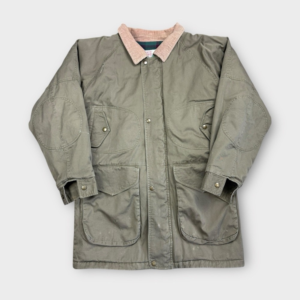 Scandia Woods Blair Mens Barn Jacket Olive Green Cotton Canvas Plaid Lined Large